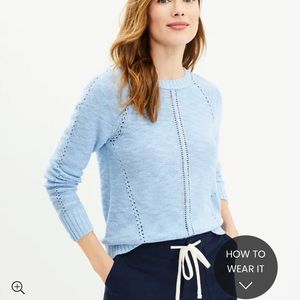 LOFT Pointelle Raglan Sleeve Sweater in Light Eggshell Blue l perfectly draped